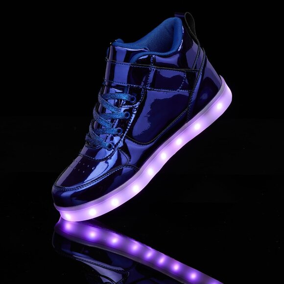 ⚡Unisex Blue High Top USB Charging Light Up Shoes Sports LED Dancing Sneakers - Picture 7 of 7